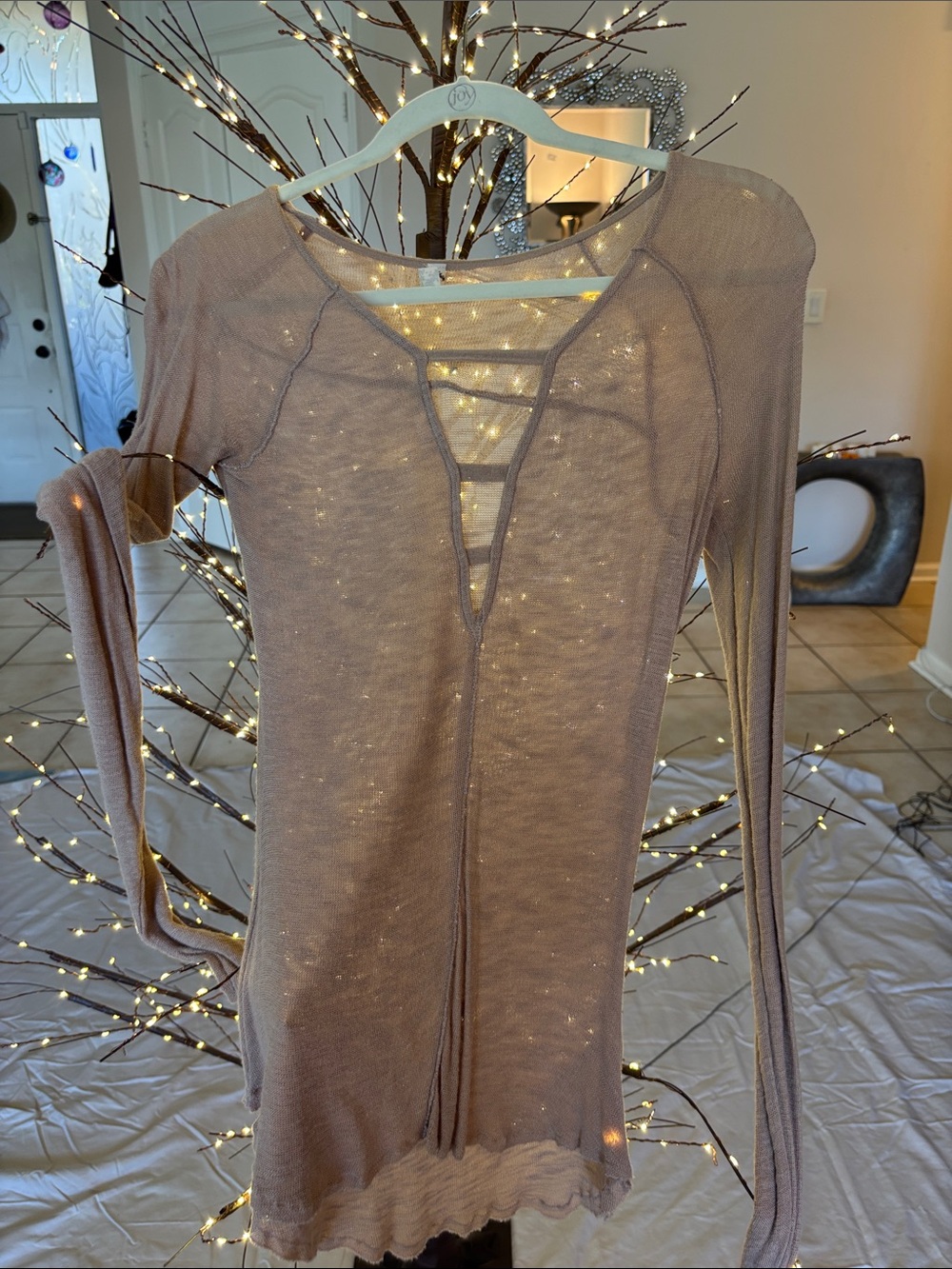 Free People Lace Knit Mauve Long Sleeve Top